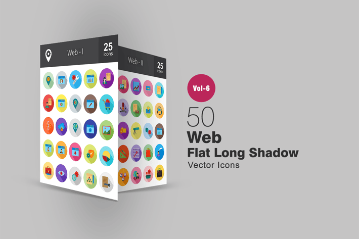 50 Web Flat Shadowed Icons