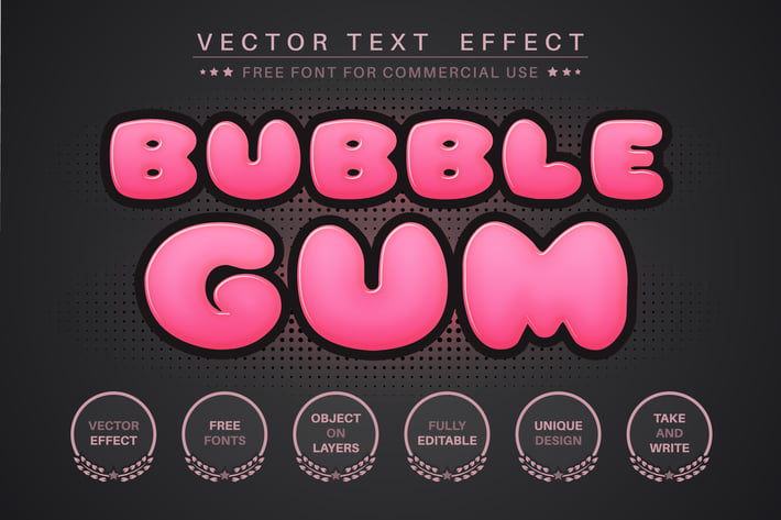 Bubble Gum - editable text effect,  font style