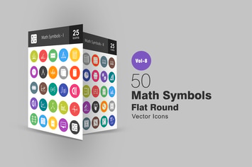 50 Math Symbols Flat Round Icons