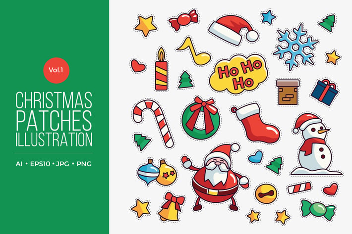 Cute Merry Christmas Patches Vector Vol. 1