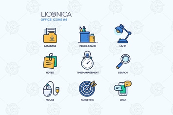 Set of modern office thin line flat design icons