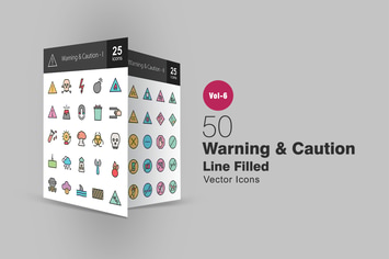 50 Warning & Caution Filled Line Icons