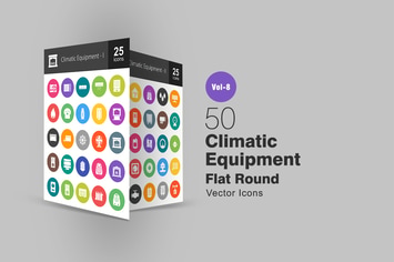 50 Climatic Equipment Flat Round Icons