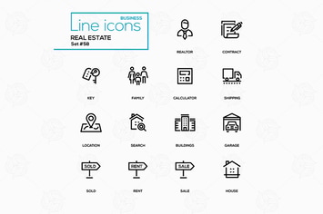 Business concept, real estate - line design icons 