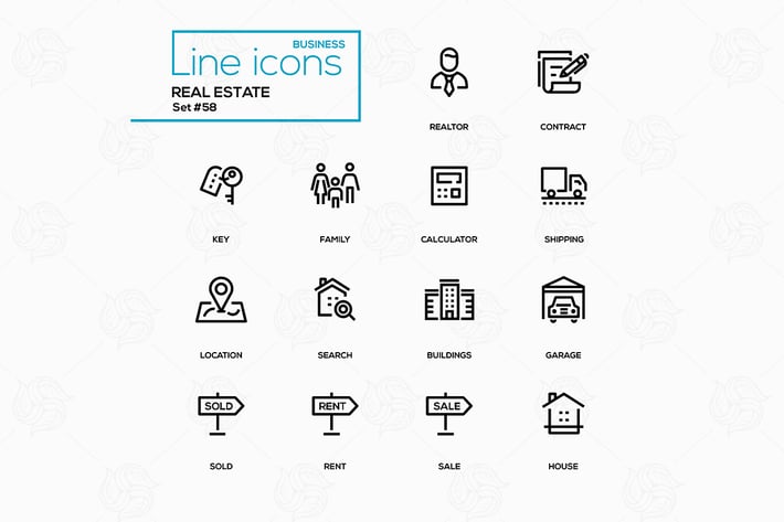 Business concept, real estate - line design icons 