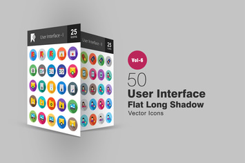 50 User Interface Flat Shadowed Icons