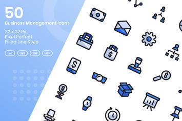 50 Business Management Icons Set - Filled Line