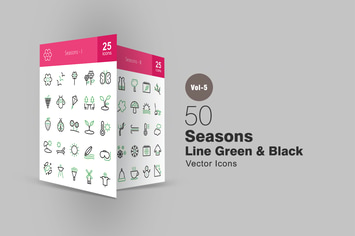 50 Seasons Line Green & Black Icons