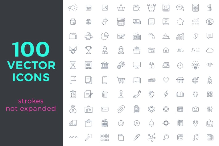 100 Universal Vector icons pack Linear style