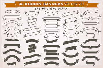 46 Ribbon Banners Silhouettes Vector Set