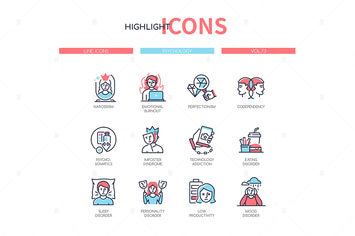Psychology concept - line design style icons set