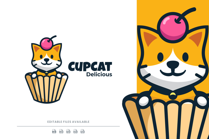 Cup and Cat Cartoon Logo