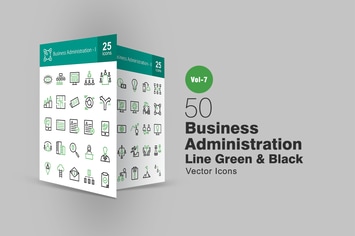 50 Business Administration Line Green & Black Icon