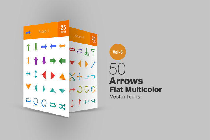50 Arrows Flat Multicolor Icons