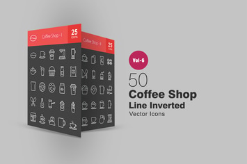 50 Coffee Shop Line Inverted Icons
