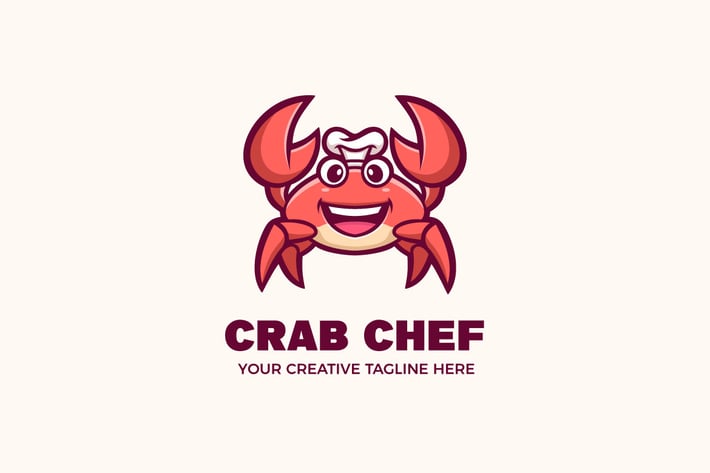 Cute Crab Chef Seafood Mascot Character Logo