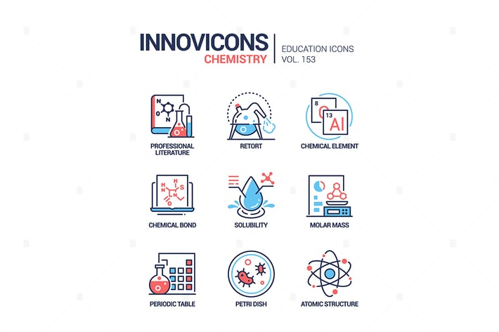 Chemistry - modern line design style icons set