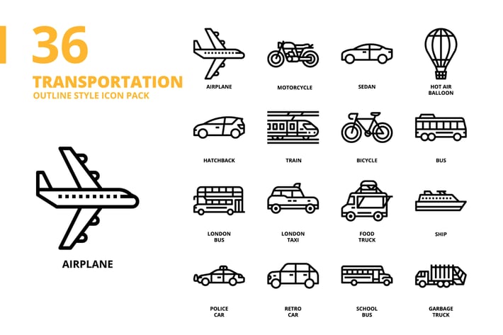 Transportation Outline Style Icon Set