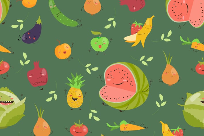Seamless background with fruits and vegetables