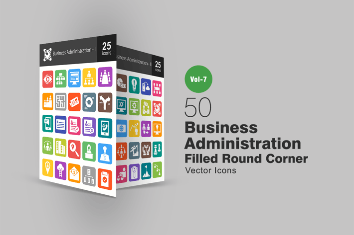 50 Business Admin Filled Round Corner Icons