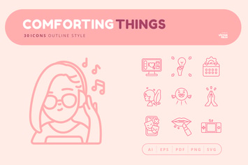 30 Icons Comforting Things Outline Style
