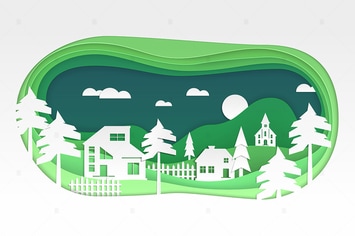 Village - modern vector paper cut illustration