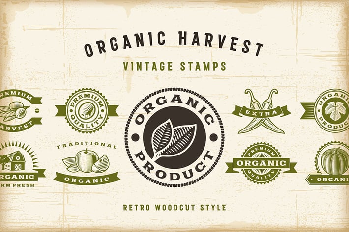 Vintage Organic Harvest Stamps Set