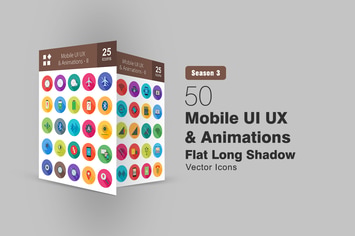 50 Mobile UI UX & Animations Long Shadow Icons 