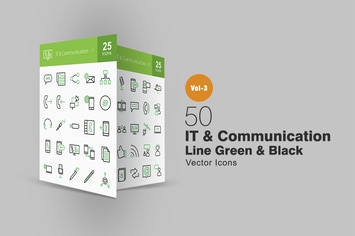 50 IT & Communication Line Green & Black Icons