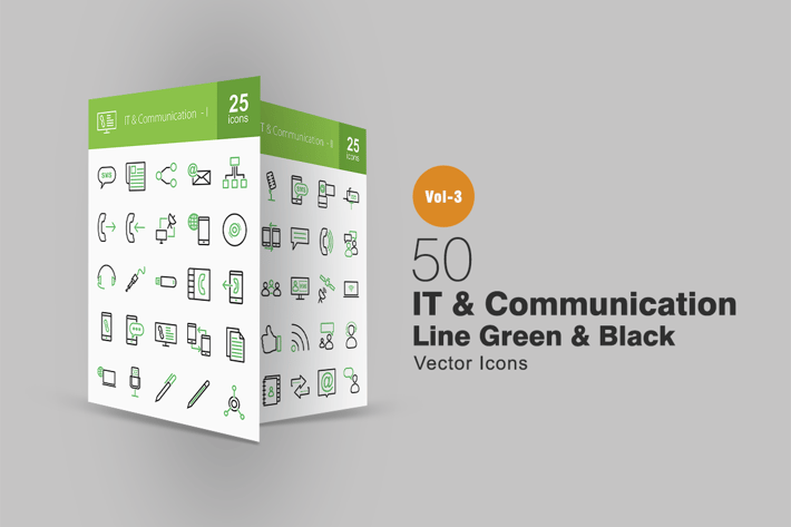 50 IT & Communication Line Green & Black Icons