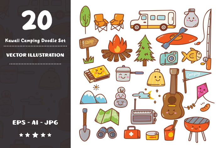 Kawaii Camping Doodle Set
