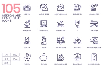 105 Medical and Healthcare Line Icons