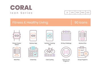 90 Fitness & Healthy Living Line Icons