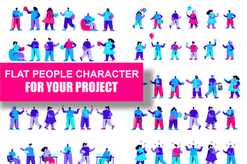 Collection Flat Blue People Character 