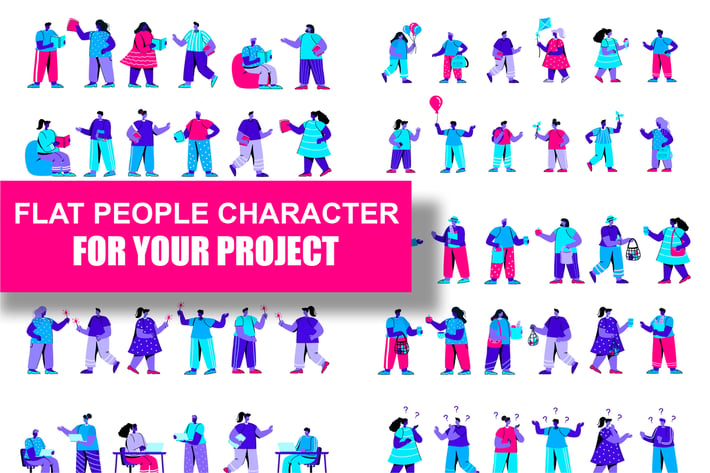 Collection Flat Blue People Character 