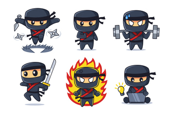 black Ninja cartoon collection in various poses