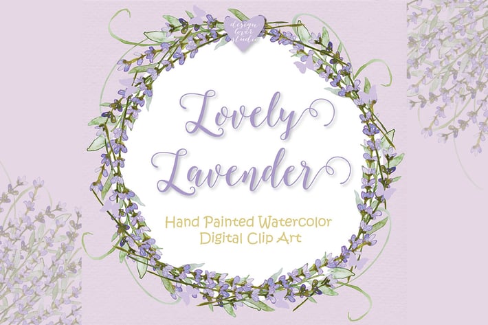 Watercolor lavender wreath design