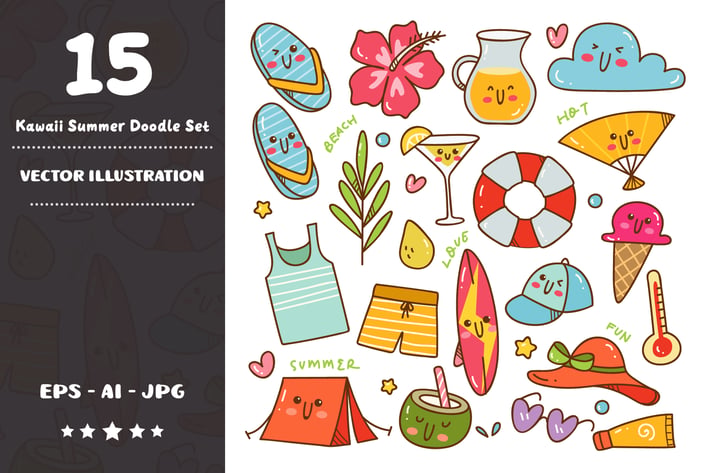 Kawaii Summer Doodle Set