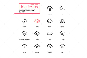 Cloud computing - modern line design icons set