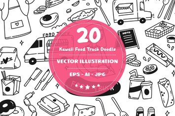 Kawaii Food Truck Doodle Set