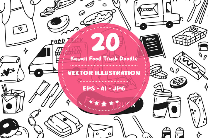 Kawaii Food Truck Doodle Set