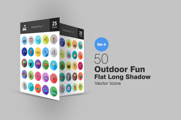 50 Outdoor Fun Flat Shadowed Icons