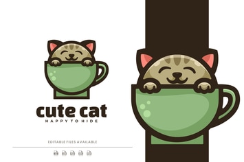 Cute Cat Cartoon Logo