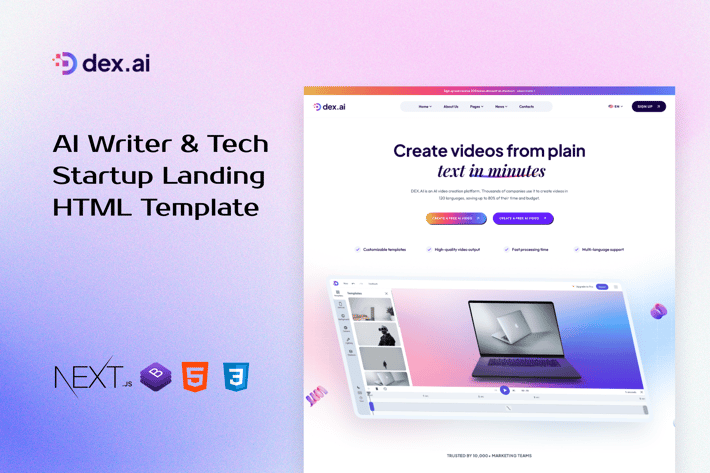 Dex.AI - AI Writer & Tech Startup NextJS Template