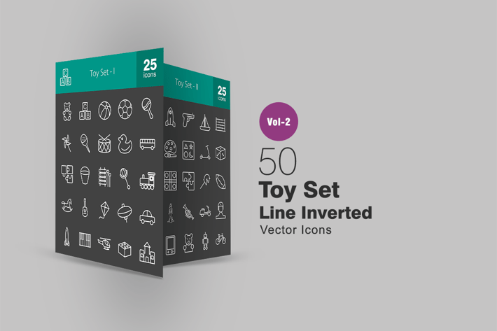 50 Toy Set Line Inverted Icons
