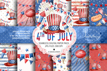 Watercolor 4th of July digital paper pack
