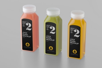 Set of 3 Juice Plastic Bottle Mockup