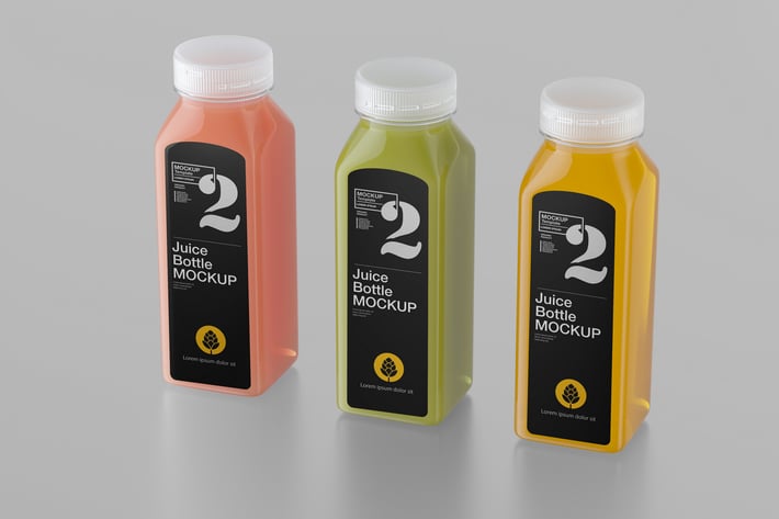 Set of 3 Juice Plastic Bottle Mockup