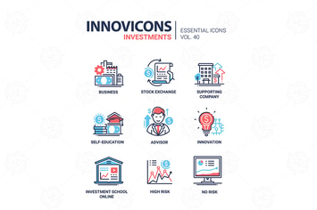 Investments - modern vector line design icons set