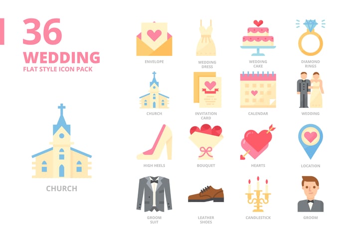 Wedding Flat Style Icon Set